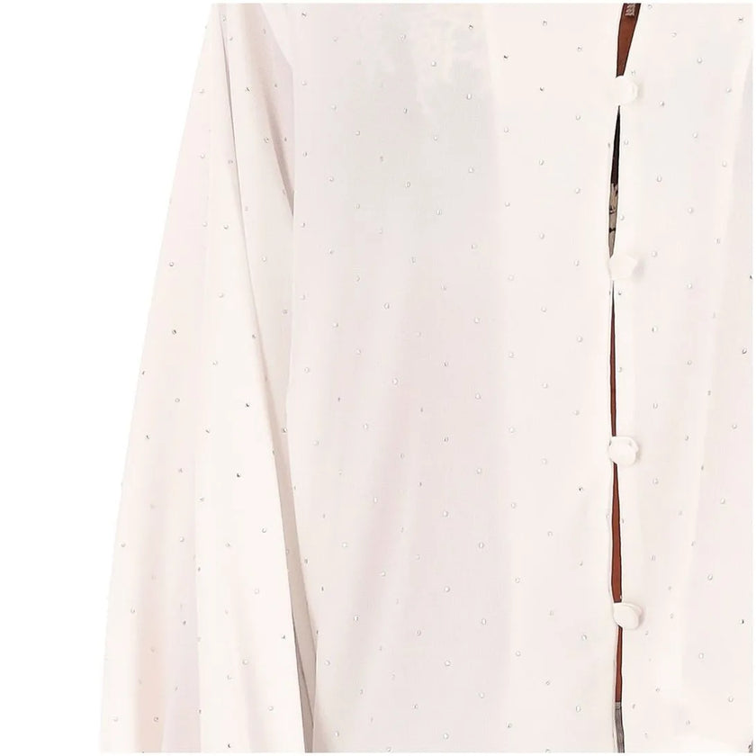 Camicia SESTO con Bottoni , Scollo a V , Polsi Elastici e Dettagli in Strass
