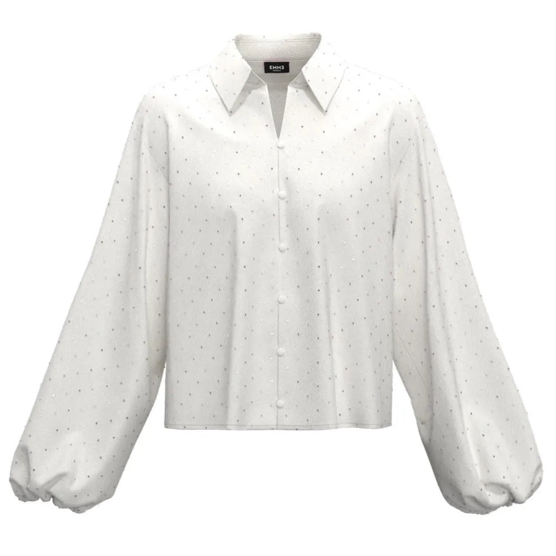 Camicia SESTO con Bottoni , Scollo a V , Polsi Elastici e Dettagli in Strass