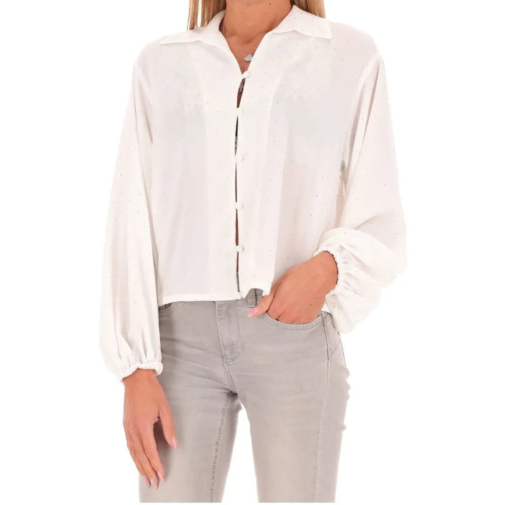 Camicia SESTO con Bottoni , Scollo a V , Polsi Elastici e Dettagli in Strass