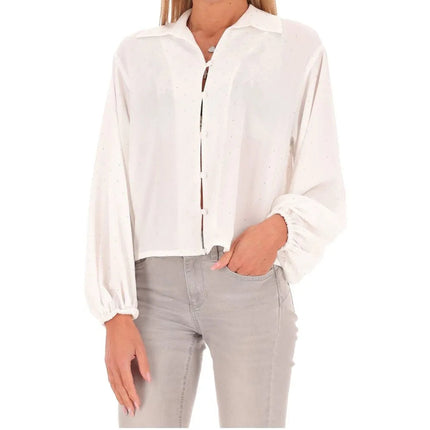 Camicia SESTO con Bottoni , Scollo a V , Polsi Elastici e Dettagli in Strass EMME MARELLA — vista retro/laterale | WEMAX