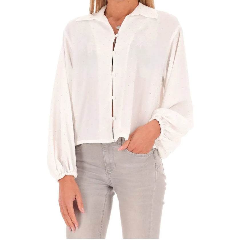 Camicia SESTO con Bottoni , Scollo a V , Polsi Elastici e Dettagli in Strass