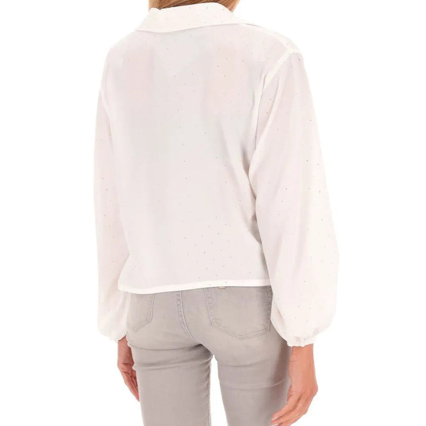Camicia SESTO con Bottoni , Scollo a V , Polsi Elastici e Dettagli in Strass
