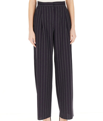 Pantalone SOAVE  a Palazzo Gessato in Lino con Pence e Tasche alla Francese