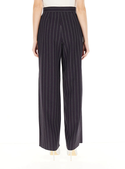 Pantalone SOAVE  a Palazzo Gessato in Lino con Pence e Tasche alla Francese