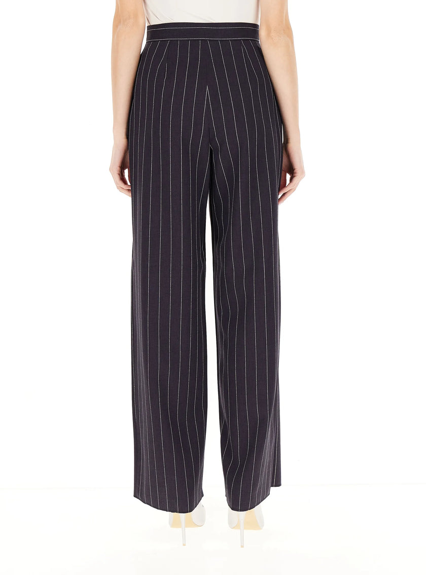 Pantalone SOAVE  a Palazzo Gessato in Lino con Pence e Tasche alla Francese