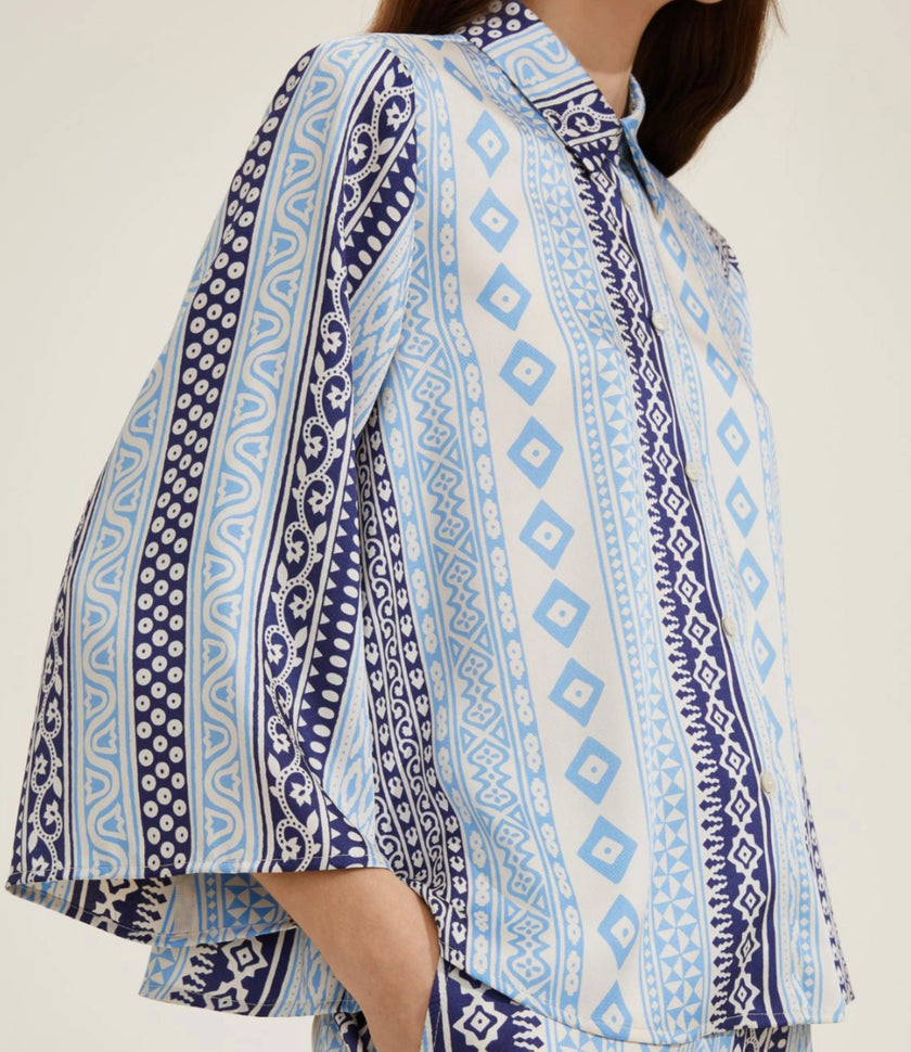 Camicia Fantasia Geometrica con Manica 3/4 Svasata