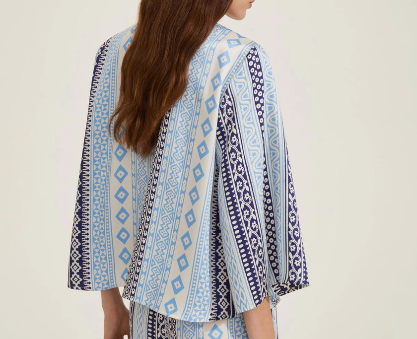 Camicia Fantasia Geometrica con Manica 3/4 Svasata