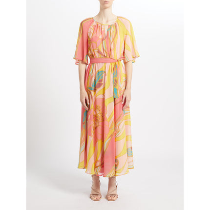 Abito etereo lungo in georgette a fantasia