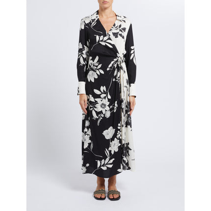 Abito in twill a fantasia tropical flowers con contrasti grafici